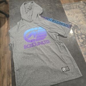 Ecko Unlimited Gray Short Sleeve Hooded Tee with Blue-Purple Logo